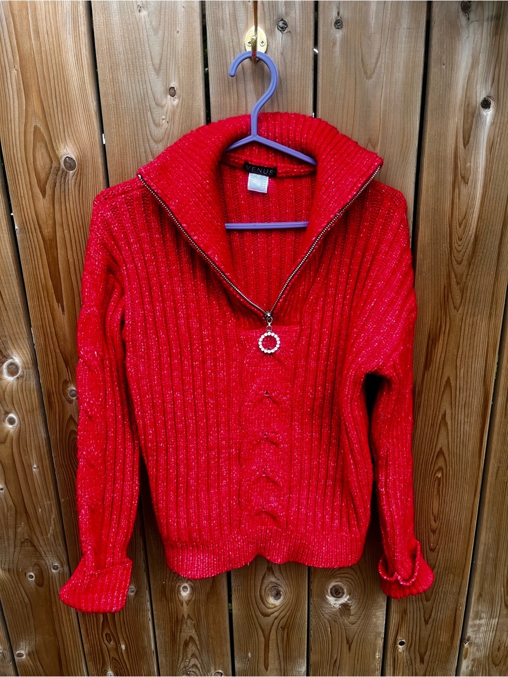 VENUS Red Ribbed Half-Zip Sweater with Ring Pull